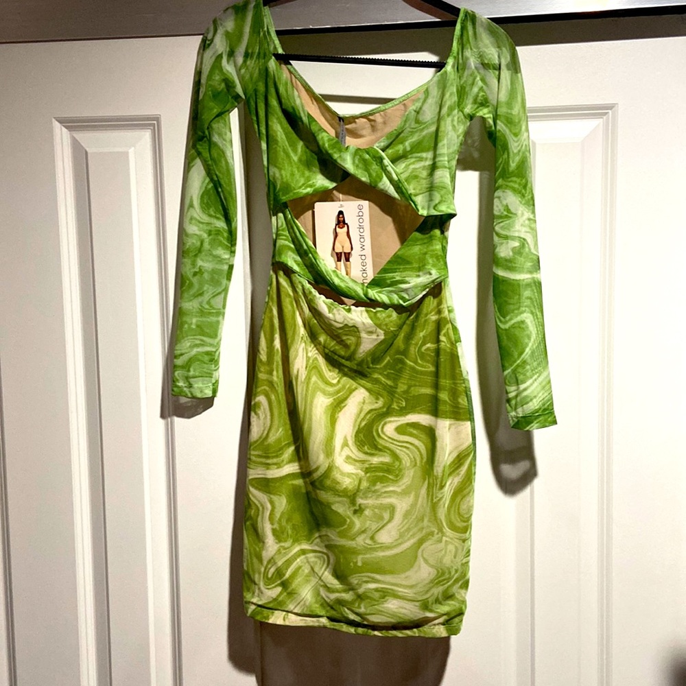 Naked wardrobe green double lined sheer dress